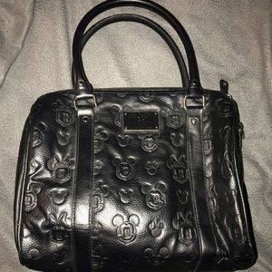 LoungeFly Mickey & Minnie Print Leather Handbag